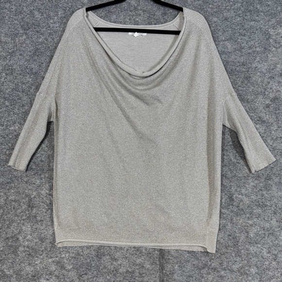 Velvet by Graham & Spencer Metallic Silver Cowl Neck Top 3/4 Sleeve Size S - Picture 2 of 12